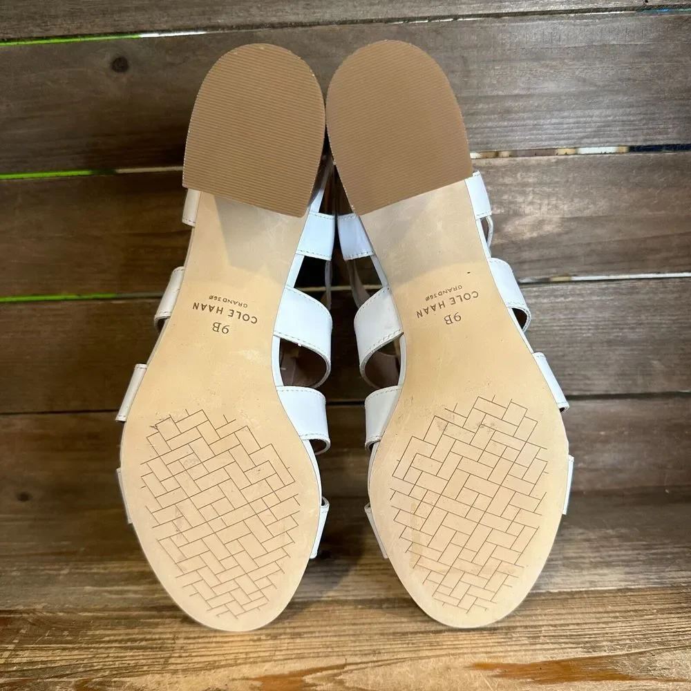 New Womens‎ Cole Haan Josie White Leather Strappy Heeled Sandals Shoes Size 9 B